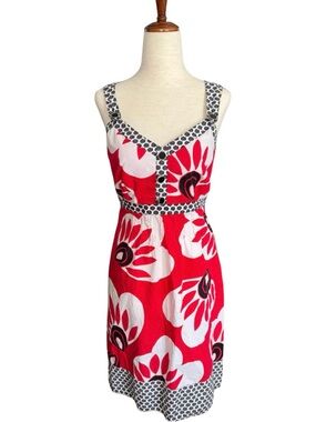 Vintage Y2K Tropical Sundress Red Floral Cotton Summer Dress Petite 12‎